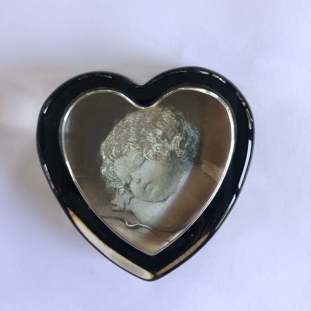 Heart glass paperweight sweet sleeping baby child collectible